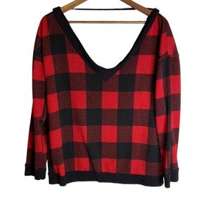 Pink Lily Buffalo Plaid V Neck Sweater